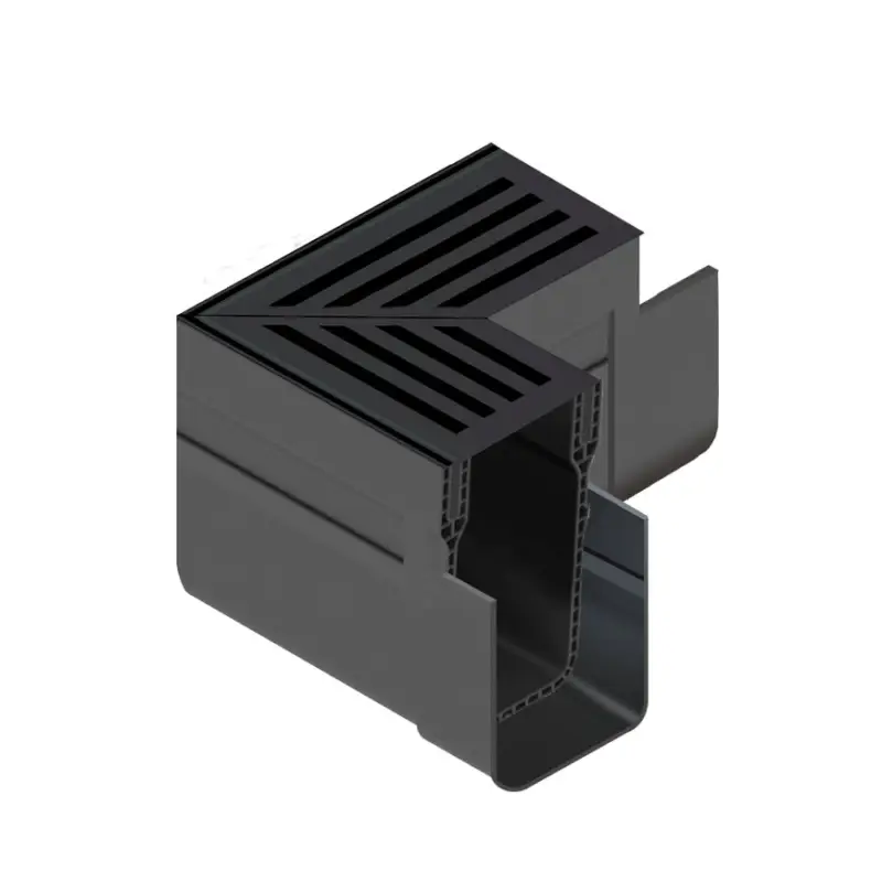 ACO hoekstuk, type Slimline, pvc, incl. zwart aluminium designrooster, A15, 13,5 x 13,5 x 10 cm Direct Verzonden