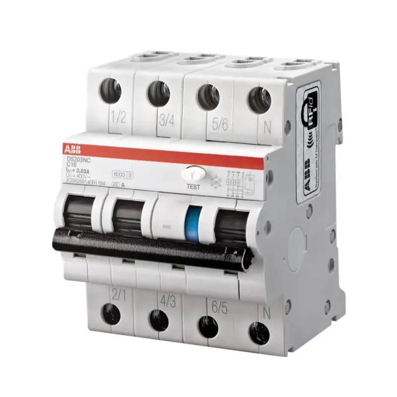 ABB aardlekautomaat, 3P+N, 6 kA, B-karakteristiek, 400 V, 16 A - 300 mA Nieuwe Collectie