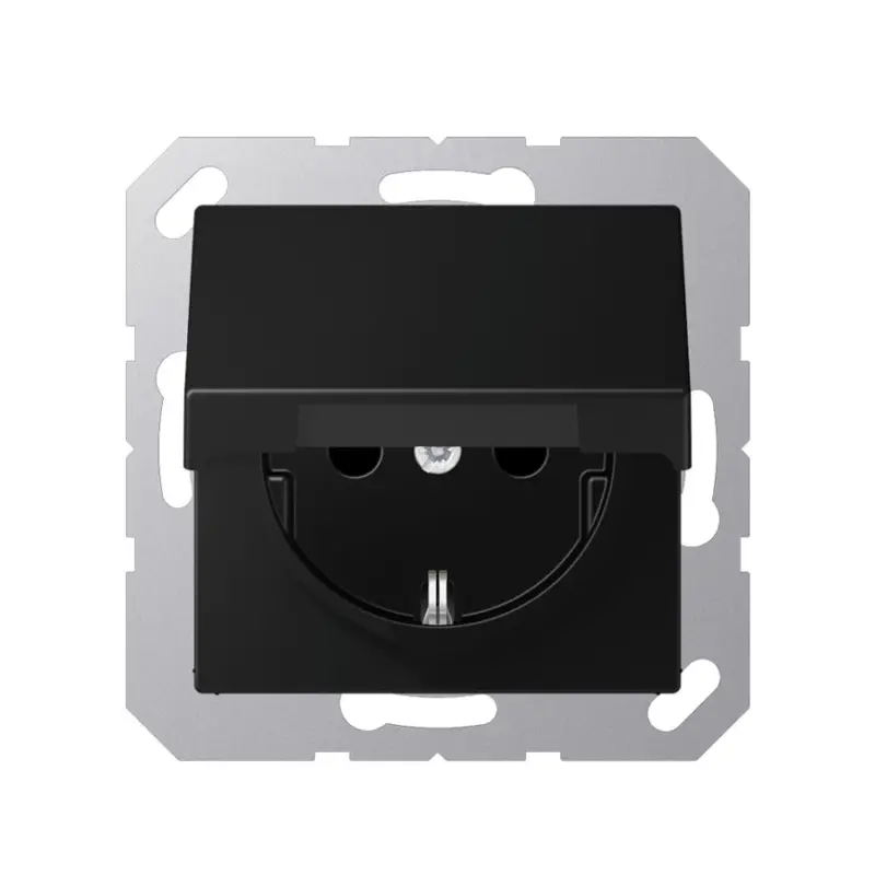 Actieprijs Jung wandcontactdoos, A range, met RA, klapdeksel, mat zwart