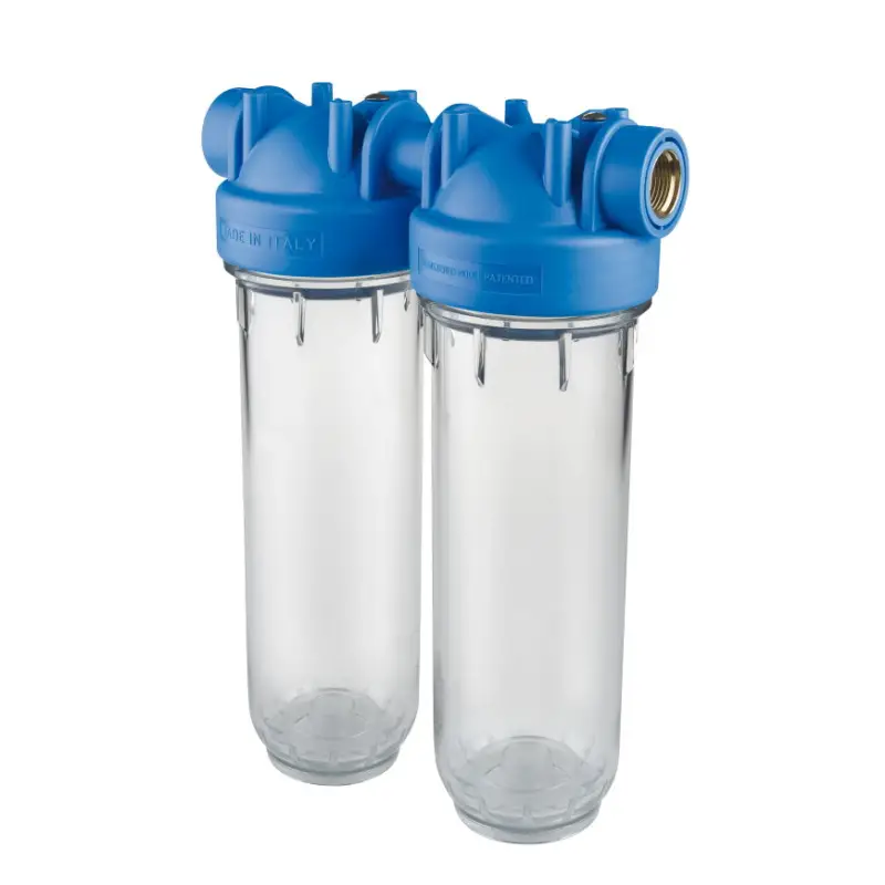 Voordeelprijs Atlas Filtri filterhuis, type DP 10 Duo OT TS, transparante klok, 2x messing binnendraad, &frac34;"