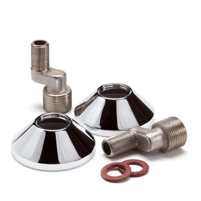 Wiesbaden S-koppeling, sprong 17 mm, messing verchroomd, met rozet, set &agrave; 2 stuks, 3/8" x 3/4" Trendy