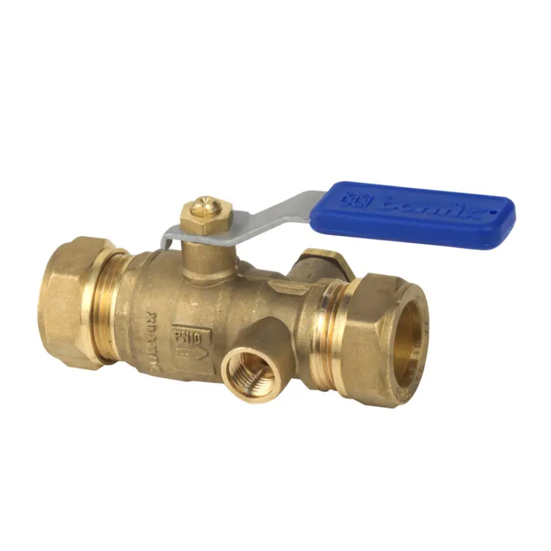 Voordeelprijs Bonfix kogelkraan met aftapgelegenheid, messing, 2x knel, Kiwa, 10 bar, 15 mm