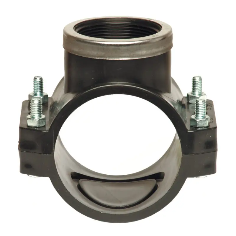 Wereldwijde Verzending Unidelta aanboorzadel, pp, 1x bi.dr., zwart, verstevigingsring, incl. bouten en moeren, 160 mm x 1"