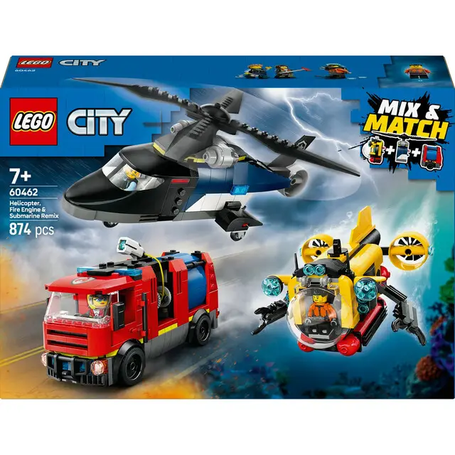 Lego 60462 City Great Vehicles Helicopter, Fire Truck & Submarine Remix Authentiek