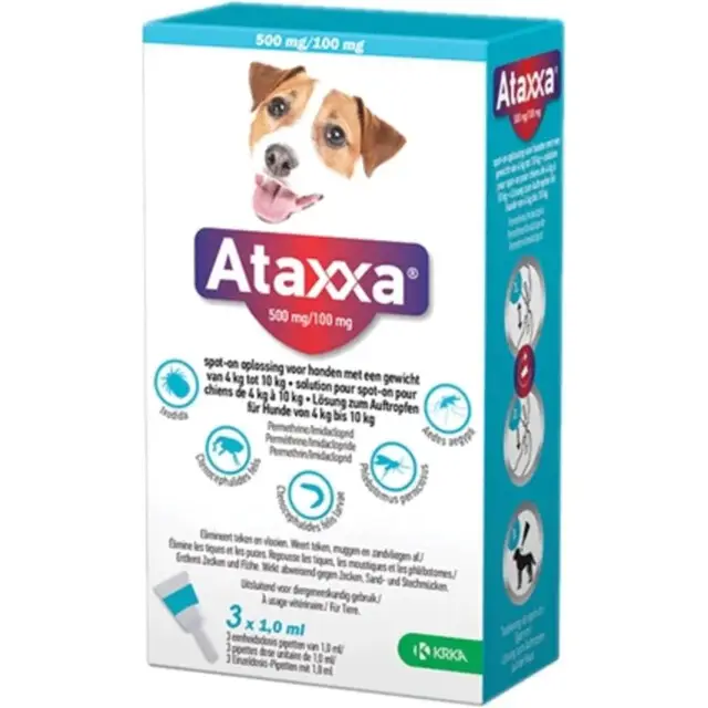 Ataxxa 500/100mg, 3pip. Hond 4-10kg Uitverkoop