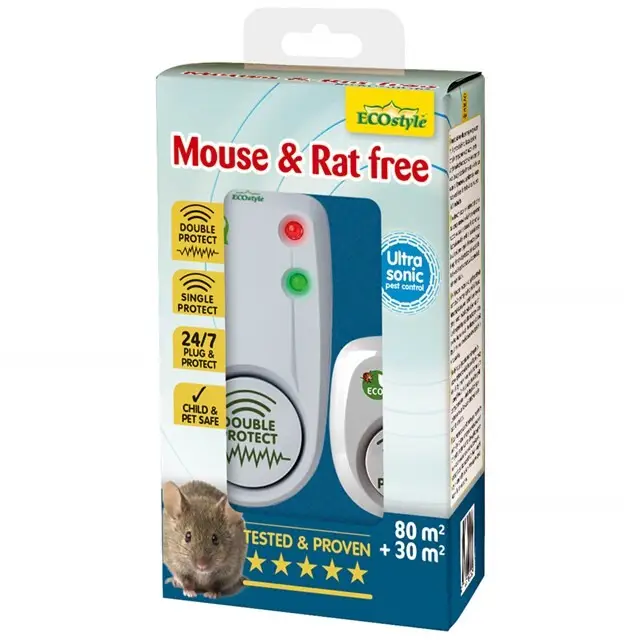Authentiek ECOstyle Ongedierteverjager Muizen&Ratten DuopackMR80+MR30 80m2 Geluid-Pulse +30m2 Geluid