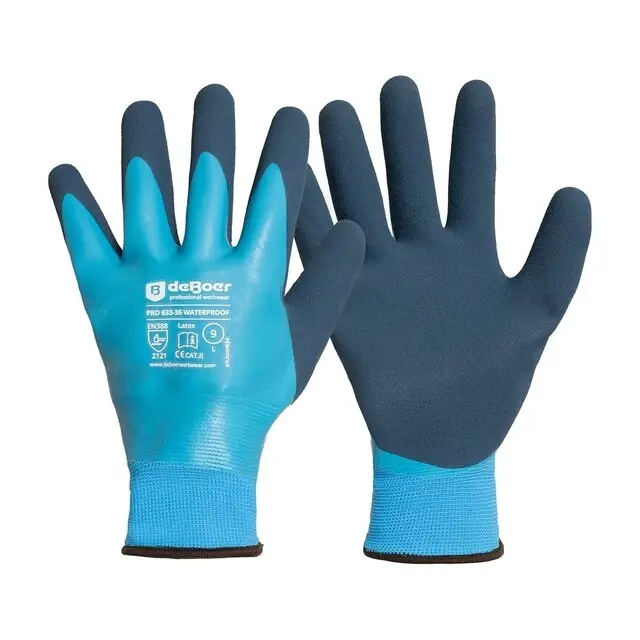 De Boer Werkhandschoenen Pro Waterproof 633-36 Latex Blauw - maat M/8 Direct Beschikbaar