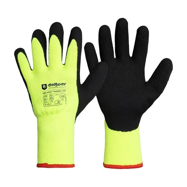 Beperkte Voorraad De Boer Werkhandschoenen Pro Thermo Grip 648-51 Latex Fluor Geel - maat L