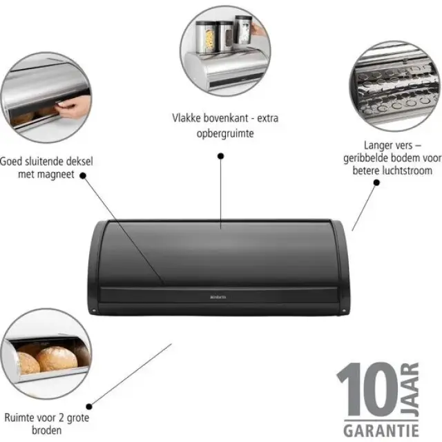 Brabantia Broodtrommel - met Schuifdeksel - Mat Zwart Nu Kopen
