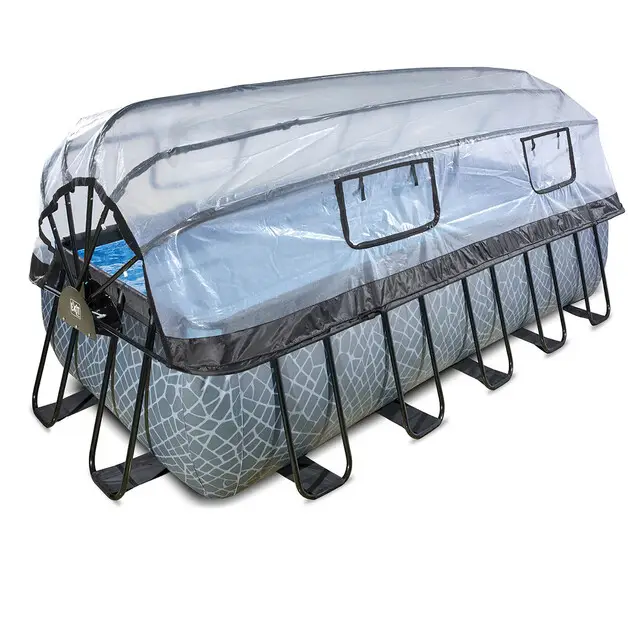 EXIT Opzetzwembad Stone Grijs Met Overkapping en Warmtepomp Rechthoek - 540 x 250 x 122 cm Op = Op