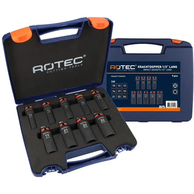 Rotec Krachtdoppenset - Binnenvierkant 1/2" - 9-delig Budget