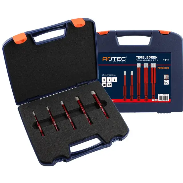 Rotec Diamanttegelboorset Premium - E6.3 Bit-opname - 5-delig - 脴5-12 Gratis Retour