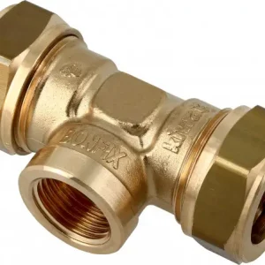 Ambachtelijk Bonfix knelkoppeling - T-stuk knel x binnendraad x knel - 28mm x 1/2“ x 28mm - Messing