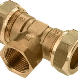 Bonfix knelkoppeling - T-stuk knel x binnendraad x knel - 15mm x 3/8“ x 15mm - Messing Modern