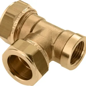In De Mode Bonfix knelkoppeling - T-stuk knel x knel x binnendraad - 22mm x 22mm x 3/4“ - Messing