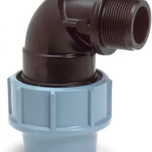 Gereduceerde Prijs Draadknie 90gr voor PE/tyleen - 25mm x 1“ buitendraad - 16 bar