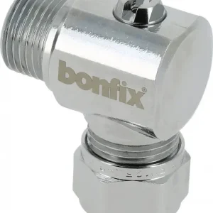 Professioneel Bonfix Kogel (hoek) stopkraan - verchroomd Schroevendraaier bediening - met vlakke buitendraad - haaks 3/8 x 15 - buitendraad x knel
