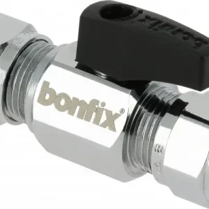 Bonfix Kogel (hoek) stopkraan - verchroomd Zwarte knop bediening 12 x 12 - 2 x knel Modern