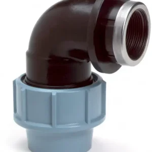 Ambachtelijk Schroefknie 90gr voor PE/tyleen - 63 mm x 2" binnendraad - 16 bar
