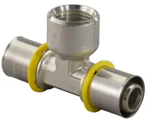 Seizoensaanbieding Uponor MLC-G gas pers T-stuk binnendraad - pers x binnendraad x pers - 25mm x 戮" x 25mm