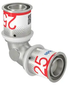 Origineel Uponor S-Press Plus bocht 90° - pers x pers - 25mm x 25mm - messing - Kiwa