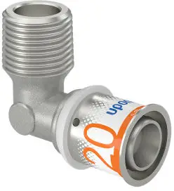 Uponor S-Press Plus draad knie 90° - buitendraad x pers - 1/2" x 20mm - messing - Kiwa Shop Nu
