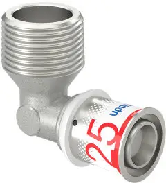 Uponor S-Press Plus draad knie 90° - buitendraad x pers - 1" x 25mm - messing - Kiwa Nieuw Model