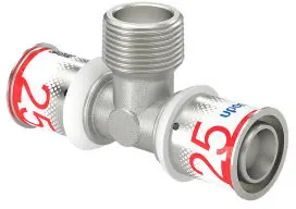 Nu Kopen Uponor S-Press Plus draad T-stuk 90° - pers x buitendraad x pers - 25mm x 3/4" x 25mm - messing - Kiwa