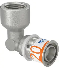 Handgemaakt Uponor S-Press Plus schroef knie 90° - binnendraad x pers - 1/2" x 20mm messing - Kiwa