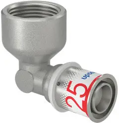 Luxe Uponor S-Press Plus schroef knie 90° - binnendraad x pers - 1" x 25mm - messing - Kiwa