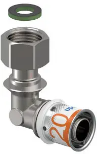 Uponor S-Press Plus schroef knie 90° - Wartel - binnendraad x pers - 1/2" x 20mm - messing - Kiwa Laatste Kans