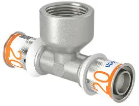 Bulkbestelling Uponor S-Press Plus schroef T-stuk 90° - pers x binnendraad x pers - 20mm x 3/4" x 20mm messing - Kiwa
