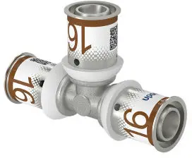 Groothandel Uponor S-Press Plus T-stuk 90°- pers x pers x pers - 16mm x 16mm x 16mm - messing - Kiwa