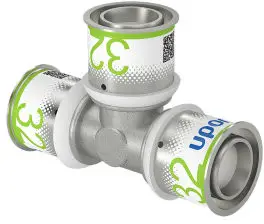 Uponor S-Press Plus T-stuk 90° - pers x pers x pers - 32mm x 32mm x 32mm - messing - Kiwa Direct Beschikbaar