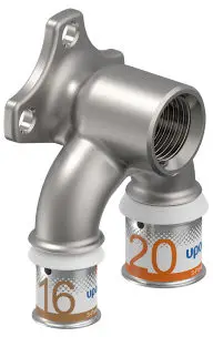 Gecertificeerd Uponor S-Press Plus U-muurplaat - pers x binnendraad x pers - 16mm x 1/2" x 20mm - Smart Aqua - messing - Kiwa