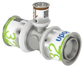 Bestseller Uponor S-Press Plus verloop T-stuk 90° - pers x pers x pers - 32mm x 16mm x 32mm - messing - Kiwa