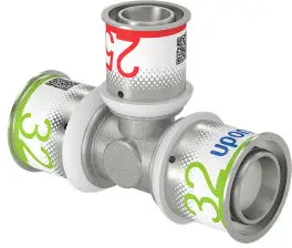 Uponor S-Press Plus verloop T-stuk 90° - pers x pers x pers - 32mm x 25mm x 32mm - messing - Kiwa Actieprijs