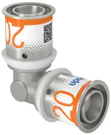 Modern Uponor S-Press Plus knie 90° - pers x pers - 20mm x 20mm - messing - Kiwa