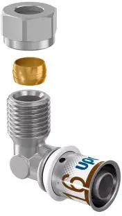 Uponor S-Press Plus overgangs knie - buitendraad x pers - 3/8" x 16mm - messing - Kiwa Dagaanbieding