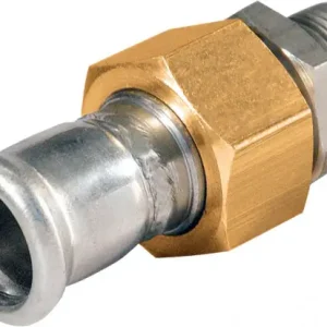 Superprijs Bonfix Pressfitting RVS 316L 3-delige koppeling - vlakdichtend 3/4 x 15 - buitendraad (R) x press - (m-profiel) - Goud