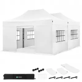 Tijdelijk Beschikbaar Partytent - 6x4.5 m - Premium easy-up Partytent | set incl. 2x Tent, Zijwanden en koppelsysteem “ Wit