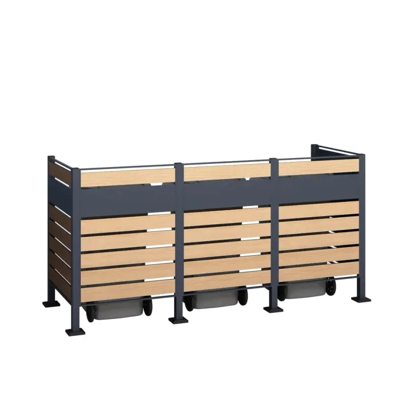 Westmann Metalen Vuilnisbakbekleding Planum | 3x240l | Houtlook | 90x250x120cm Laatste Kans