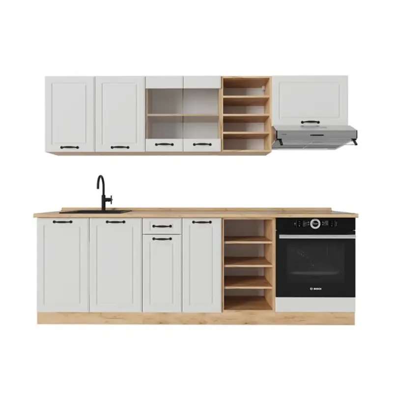 Actieprijs Vicco - Keuken R-line - 240 Cm - Landelijk Wit - Goud Eiken