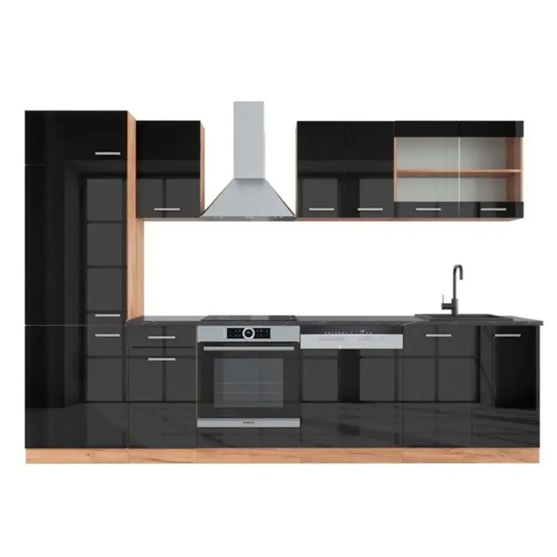 Voordeelprijs Vicco - Keuken R-line - Hoogglans Antraciet - Goud Eik - 300 X 207 X 60 Cm