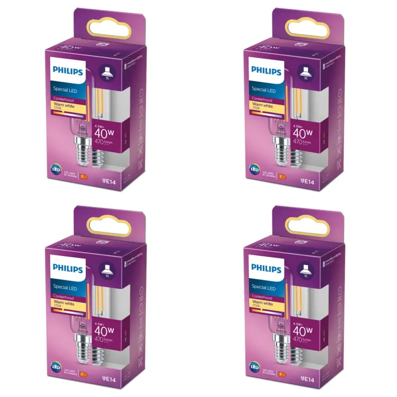 Actieprijs Philips LED AfzuigkapLamp E14 - 40W - Warmwit Licht - 4 Stuks