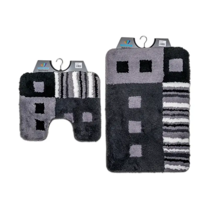 Wicotex - Badmat set met Toiletmat - WC mat met uitsparing modern Zwart Grijs Wit Korting
