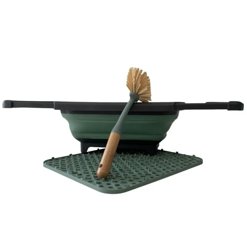 Hem Opvouwbare Afwas Set - Afwasbak 8l - Bamboe Afwasborstel - Groene Afdruipmat Trendy