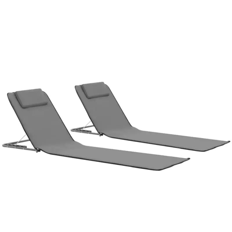 vidaXL Opvouwbare Strandmatten - Grijs - Set van 2 - Strandstoel - Lounge Chair Uitverkoop