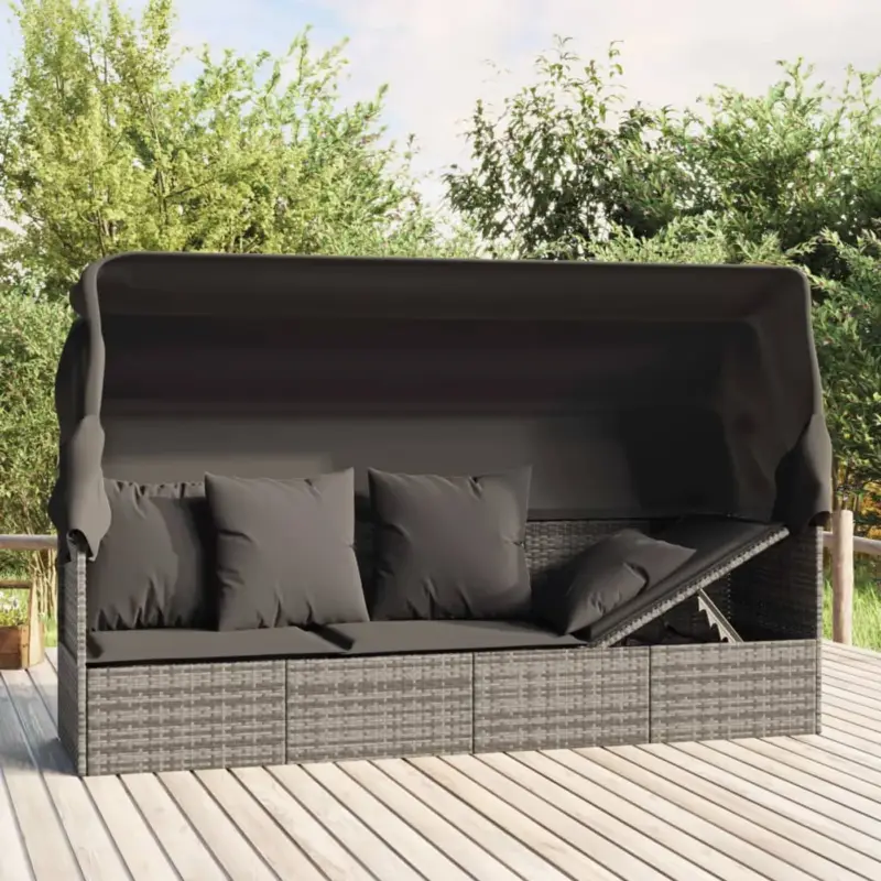 Ambachtelijk vidaXL Loungebed - Poly rattan - Grijs - Inclusief kussens - Loungebed
