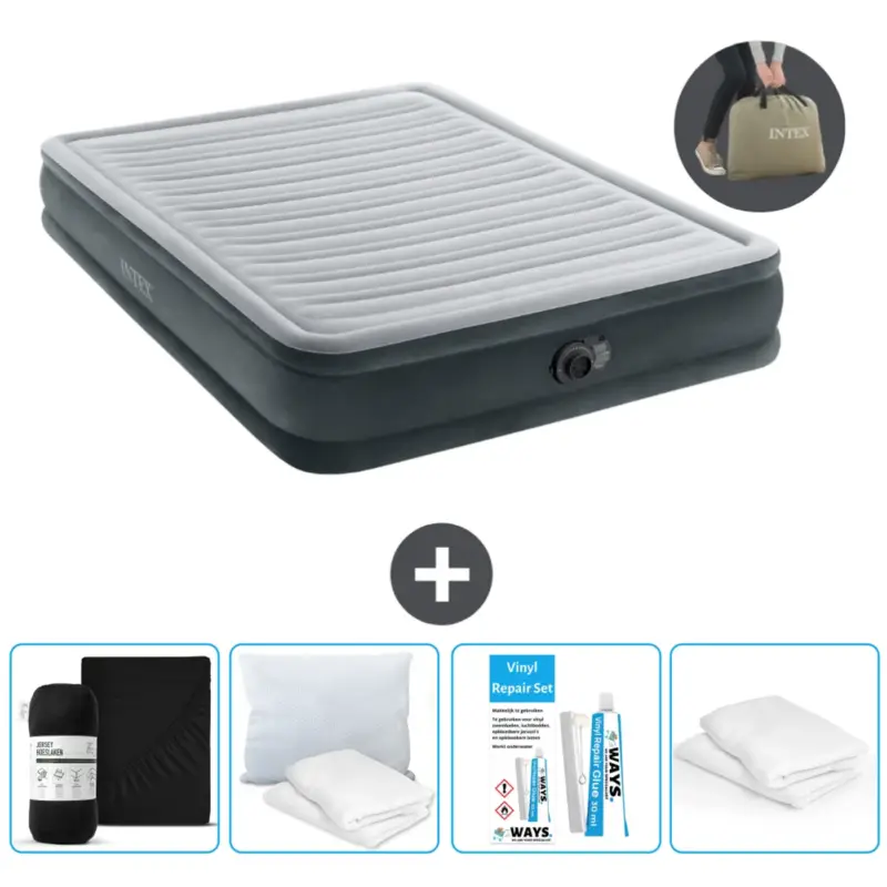 Authentiek Intex Luchtbed - 2-Persoons - 152 x 203 x 33 cm - Grijs - Inclusief pomp - Accessoires CB17